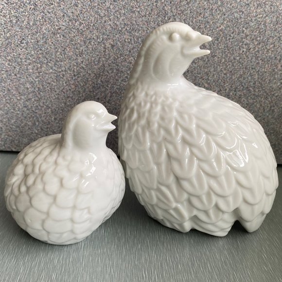 Vintage White Porcelain Quail Pair, Mother & Baby - Picture 3 of 13